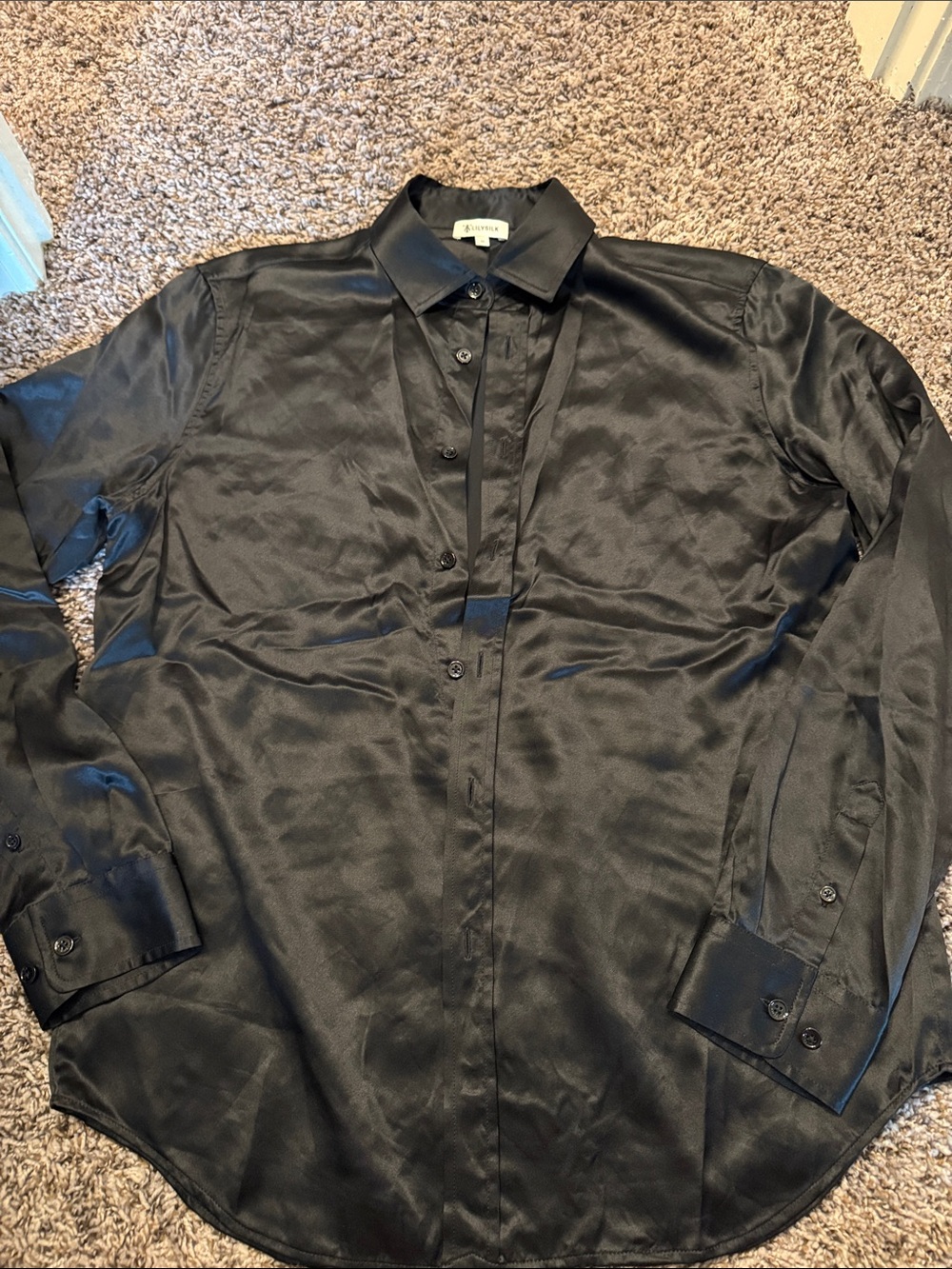 SILK Black Long-Sleeve Button-Up Shirt